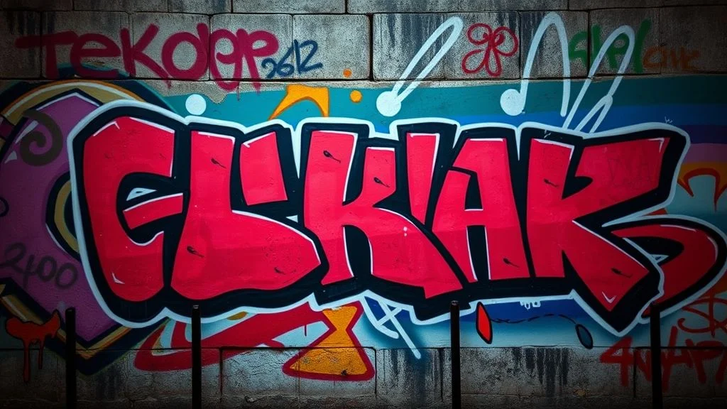 A breathtaking, high-contrast, wide-angle shot of a sprawling, multi-layered graffiti mural dominating an abandoned industrial facade. The style should be hyper-realistic yet stylized, with vibrant neon accents (electric blues, vivid fuchsias) against a stark concrete background. Subtle atmospheric haze and dramatic, low-angle lighting. No discernible people. Focus on texture, scale, and dynamic composition.